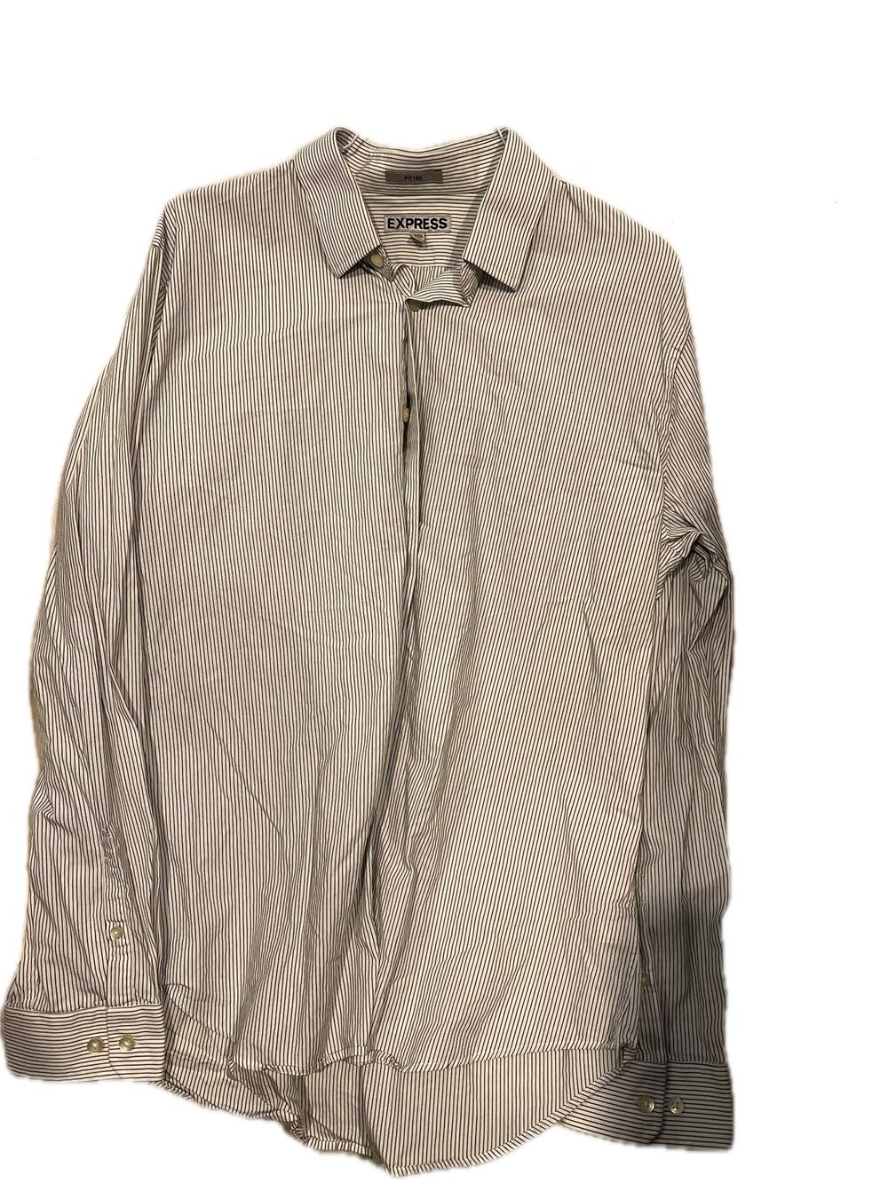 Express Fitted Button Long Sleeve White Stripe Shirt Mens XL